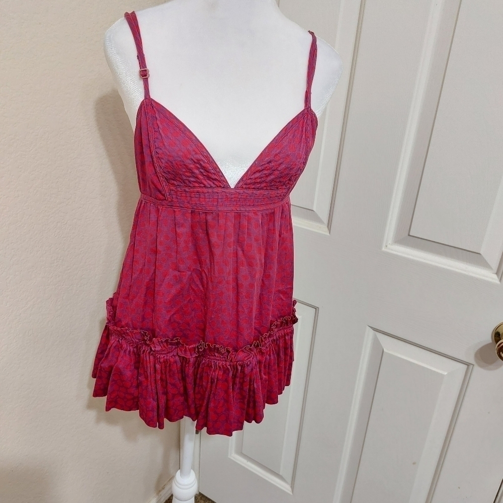 MARC JACOBS babydoll red purple tank Y2K drop waist ruffle waist buttoned back 4